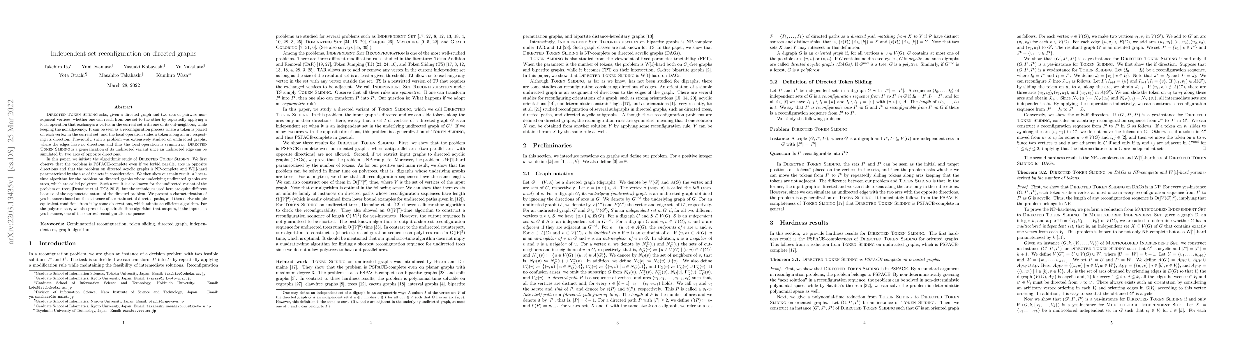Thumbnail for Independent set reconfiguration on directed graphs