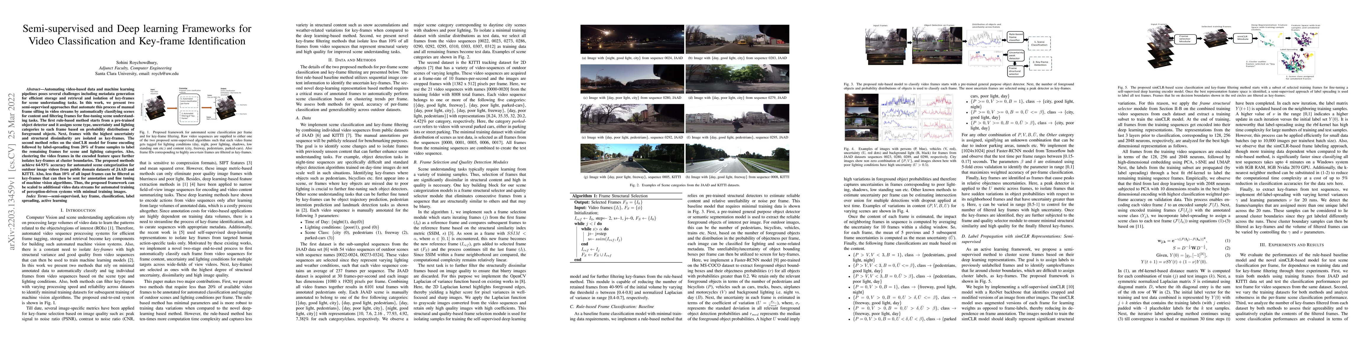 Thumbnail for Semi-supervised and Deep learning Frameworks for Video Classification
  and Key-frame Identification