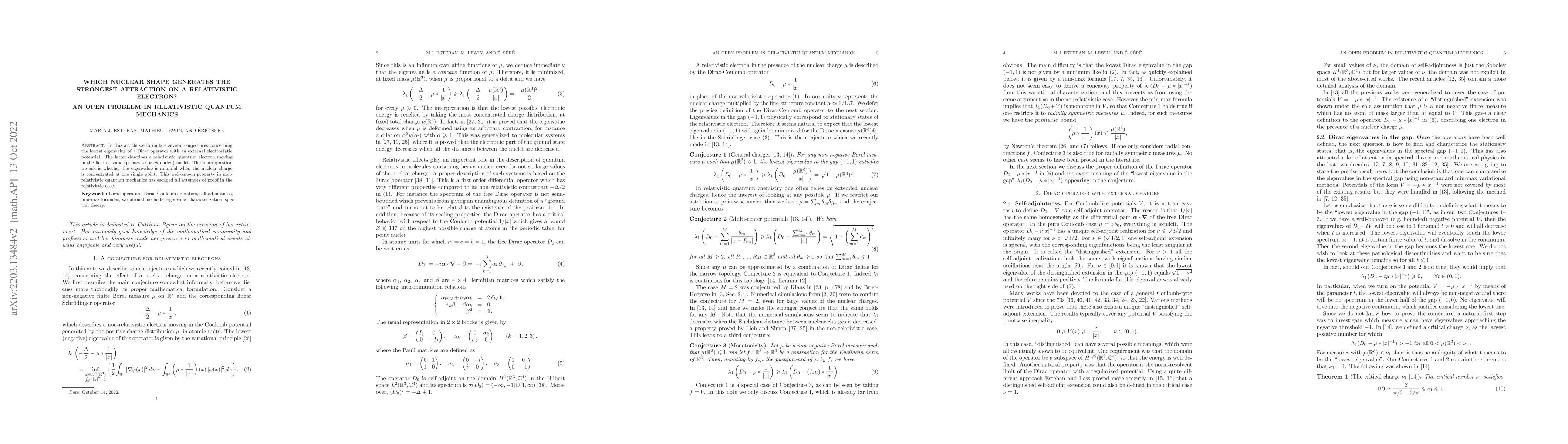 Thumbnail for Which nuclear shape generates the strongest attraction on a relativistic
  electron? An open problem in relativistic quantum mechanics