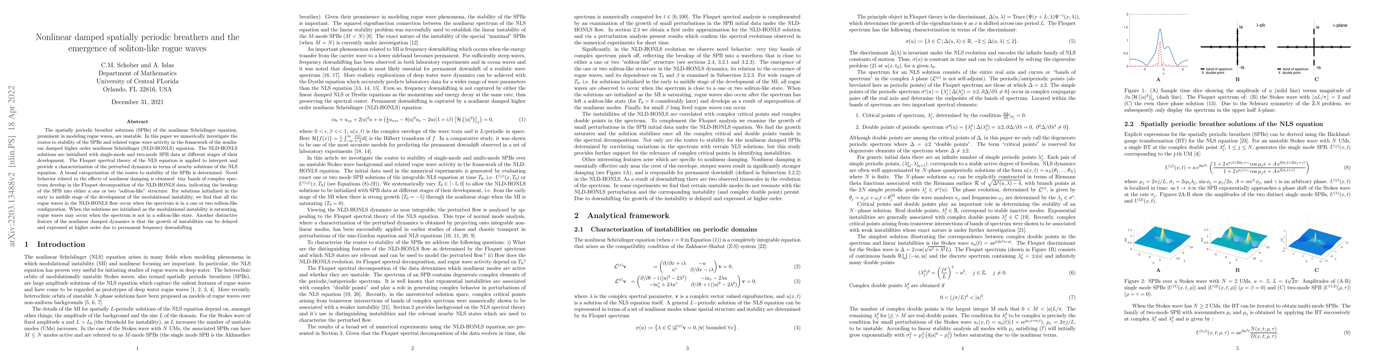 Thumbnail for Nonlinear damped spatially periodic breathers and the emergence of
  soliton-like rogue waves