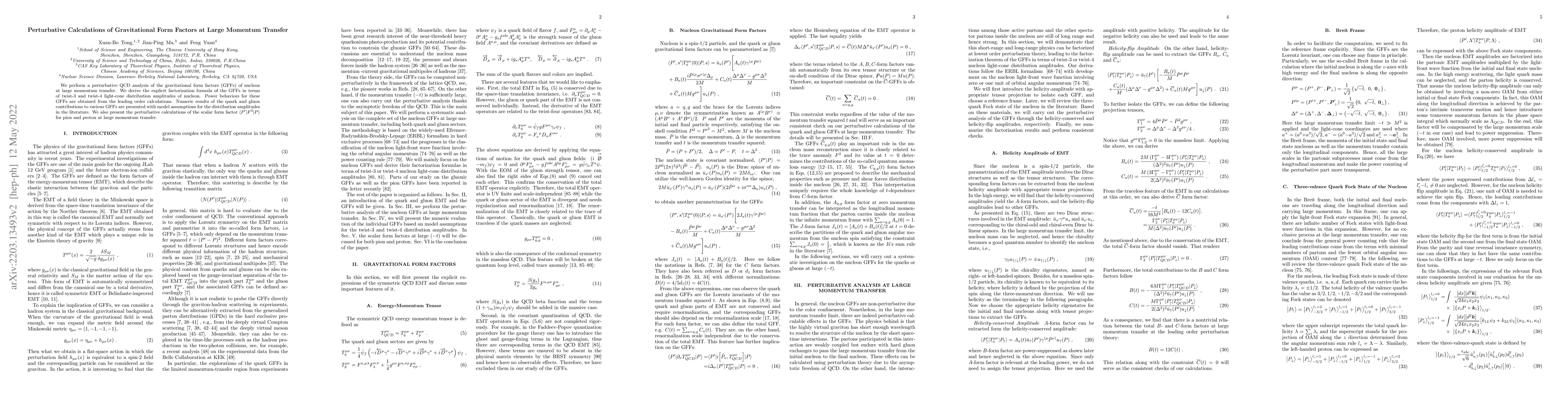 Thumbnail for Perturbative Calculations of Gravitational Form Factors at Large
  Momentum Transfer