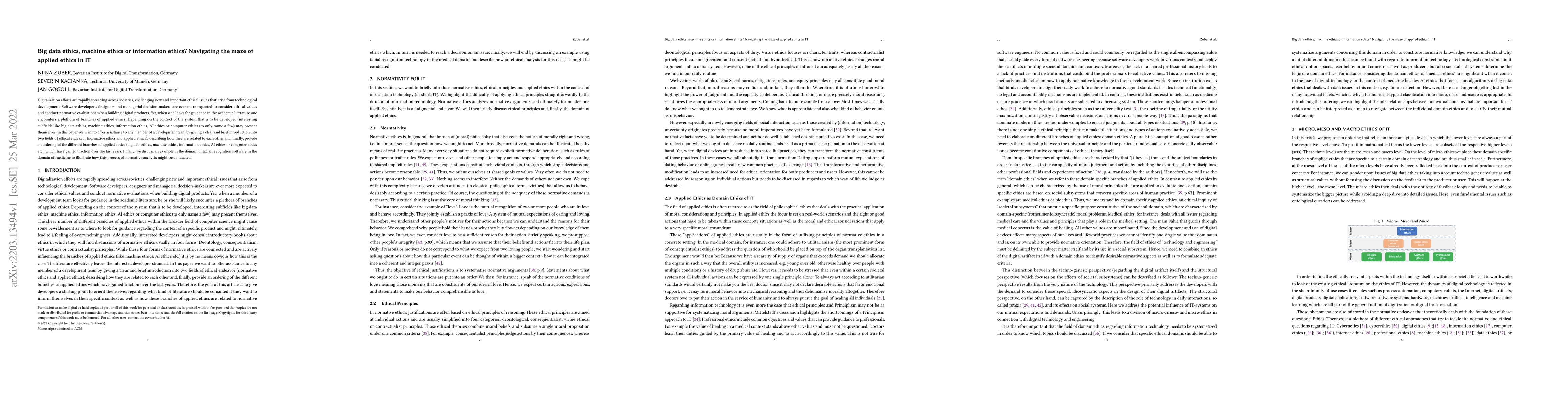 Thumbnail for Big data ethics, machine ethics or information ethics? Navigating the
  maze of applied ethics in IT