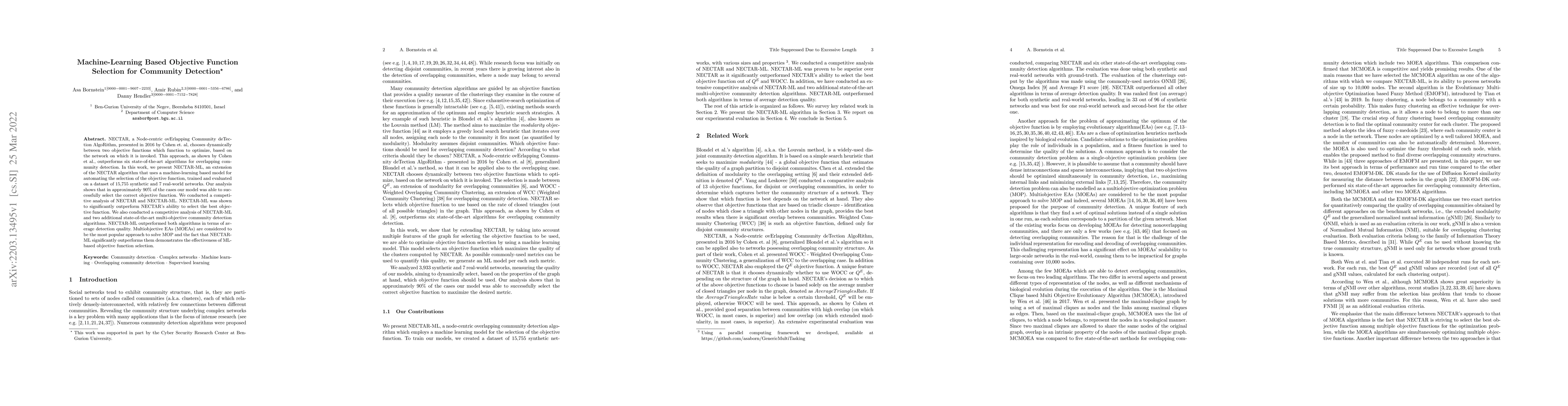 Thumbnail for Machine-Learning Based Objective Function Selection for Community
  Detection