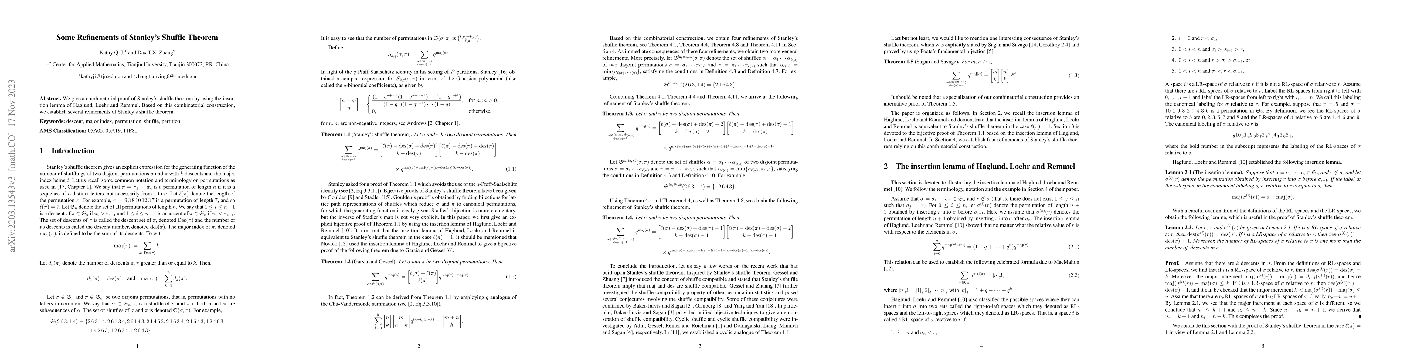 Thumbnail for Some Refinements of Stanley's Shuffle Theorem