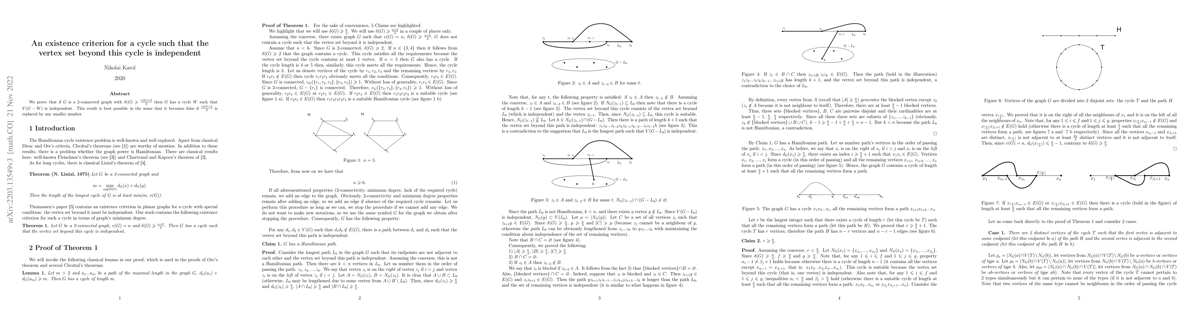 Thumbnail for An existence criterion for a cycle such that the vertex set beyond this
  cycle is independent
