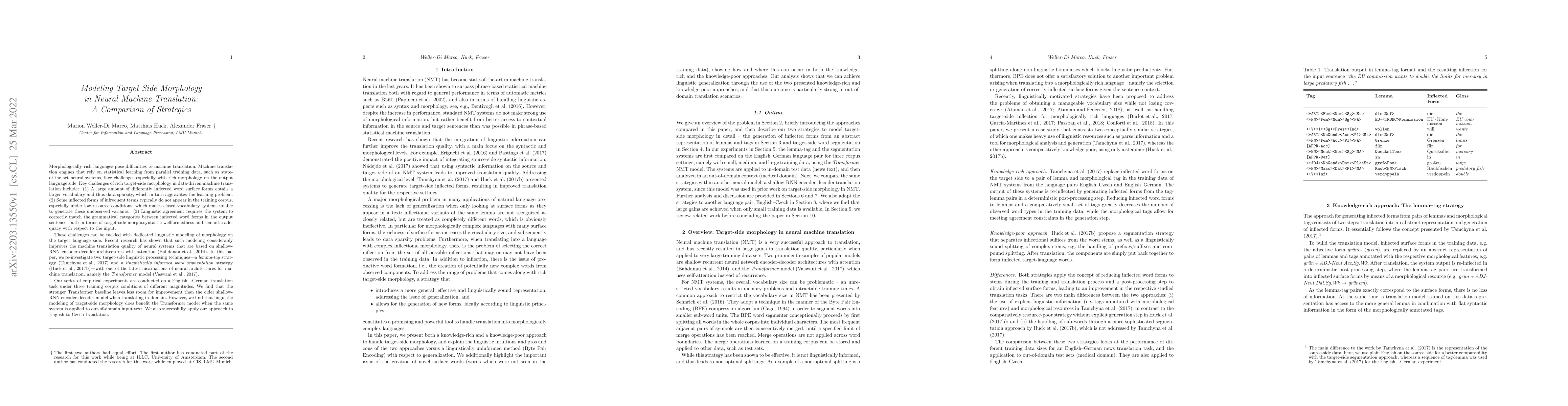 Thumbnail for Modeling Target-Side Morphology in Neural Machine Translation: A
  Comparison of Strategies