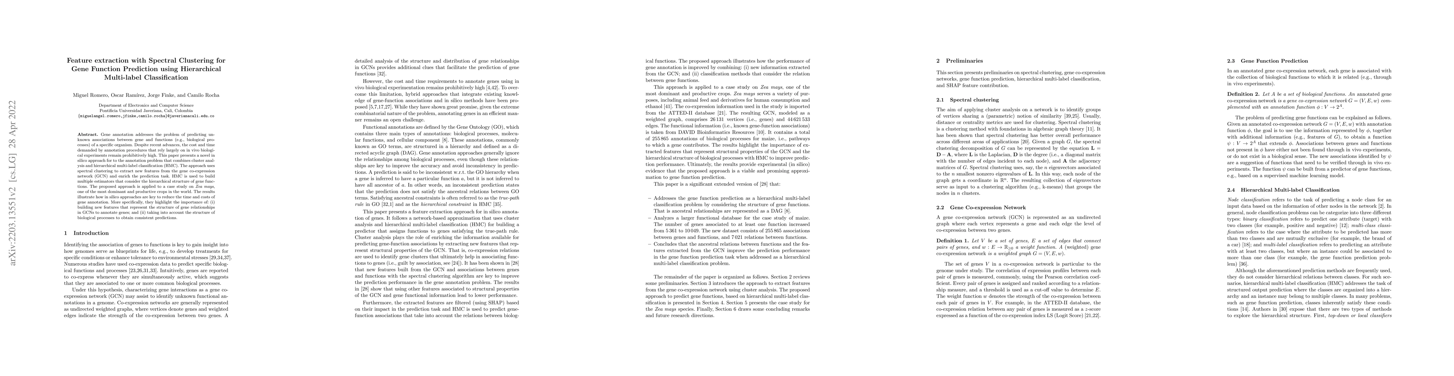 Thumbnail for Feature extraction using Spectral Clustering for Gene Function
  Prediction using Hierarchical Multi-label Classification