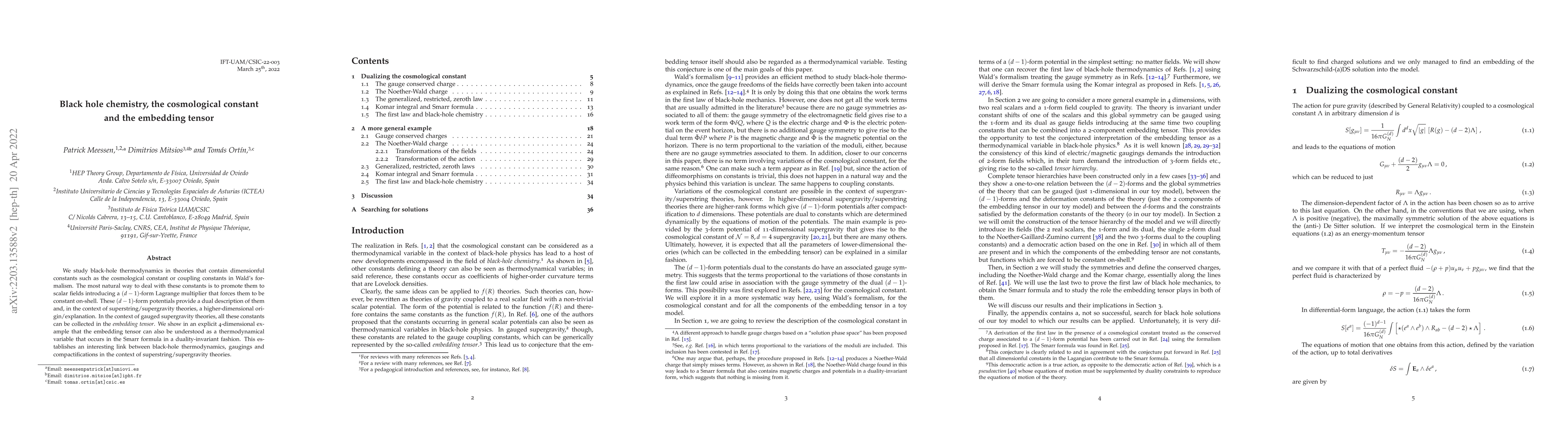 Thumbnail for Black hole chemistry, the cosmological constant and the embedding tensor