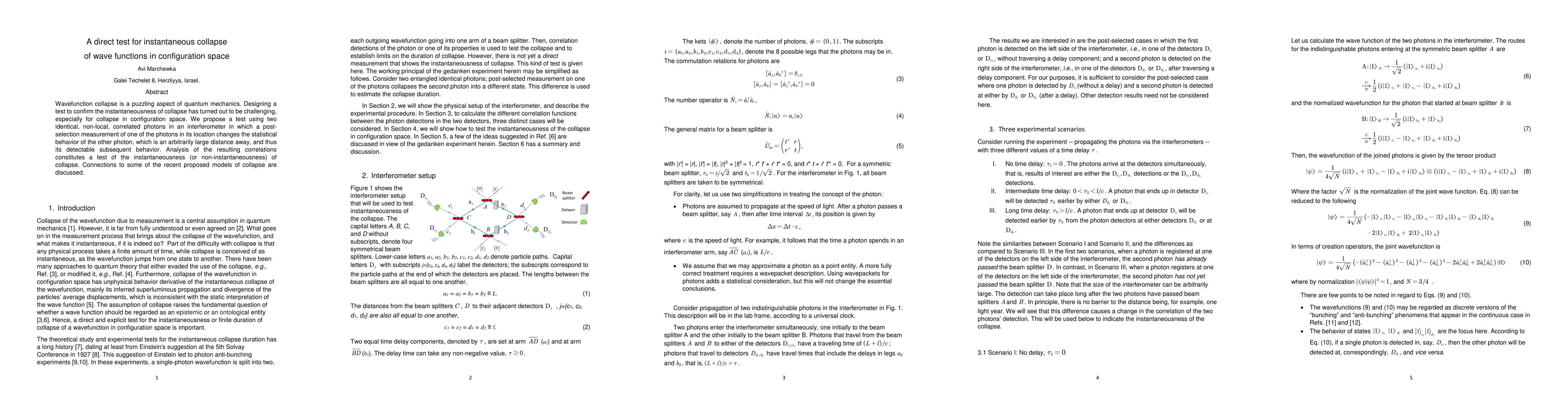 Thumbnail for A direct test for instantaneous collapse of wave functions in
  configuration space