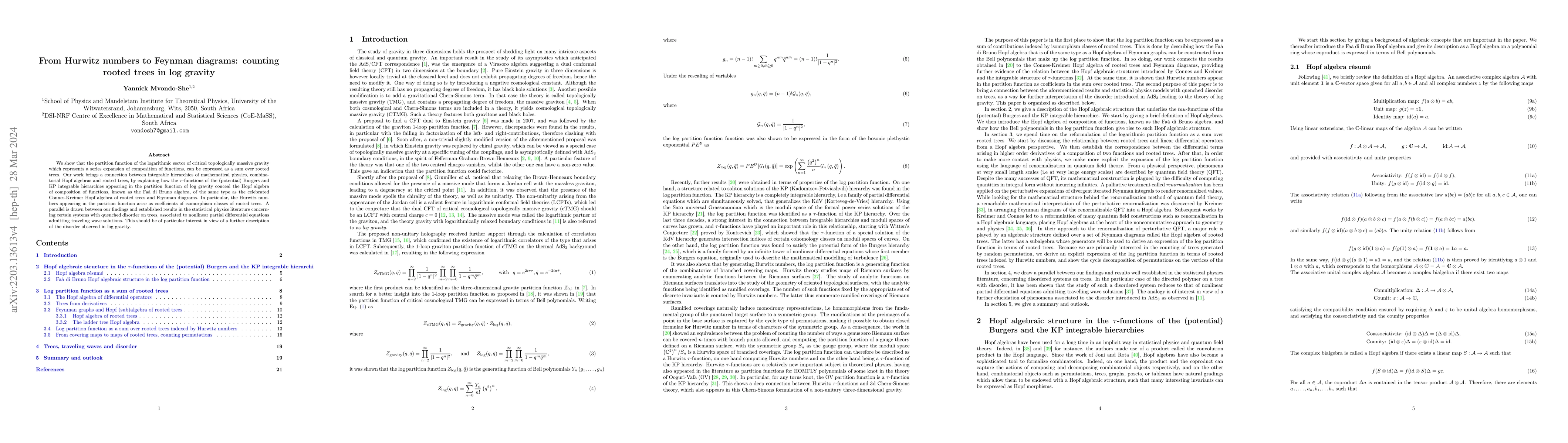 Thumbnail for From Hurwitz numbers to Feynman diagrams: counting rooted trees in log
  gravity