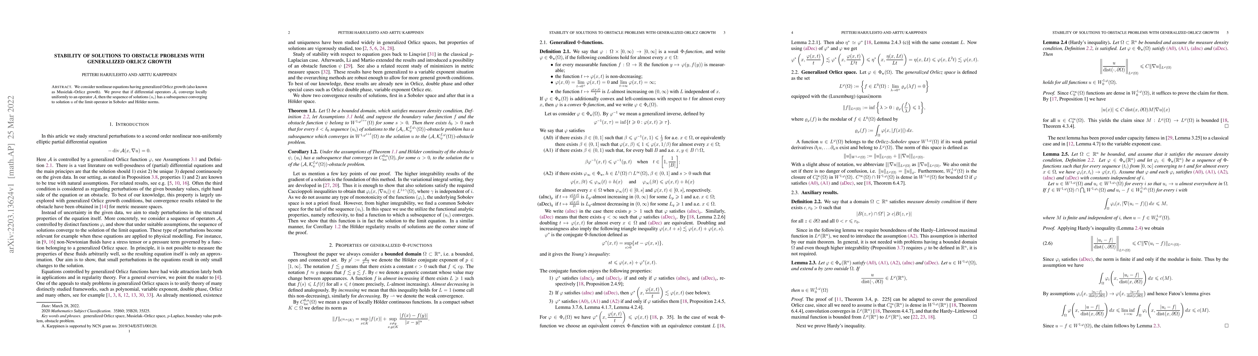 Thumbnail for Stability of solutions to obstacle problems with generalized Orlicz
  growth
