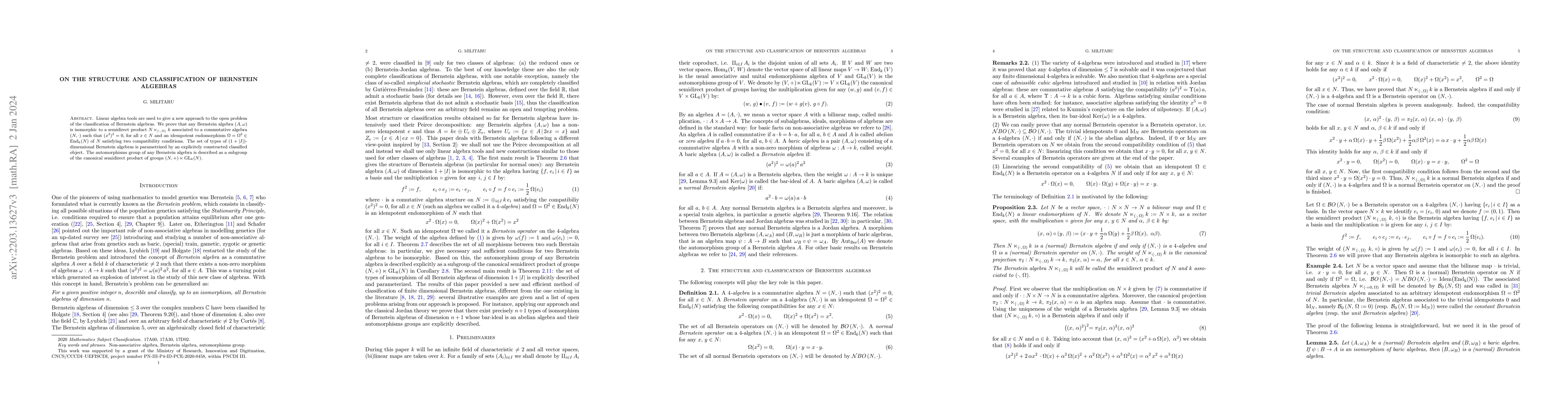 Thumbnail for On the structure and classification of Bernstein algebras
