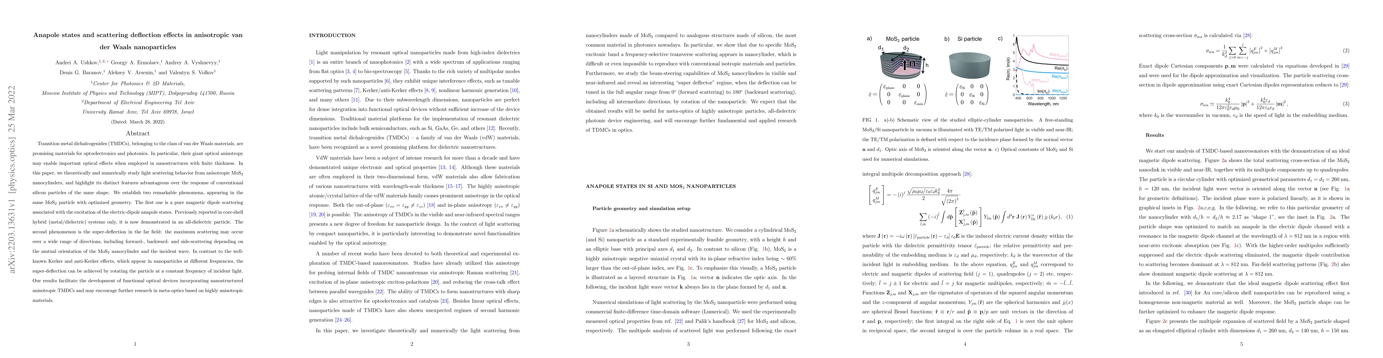 Thumbnail for Anapole states and scattering deflection effects in anisotropic van der
  Waals nanoparticles