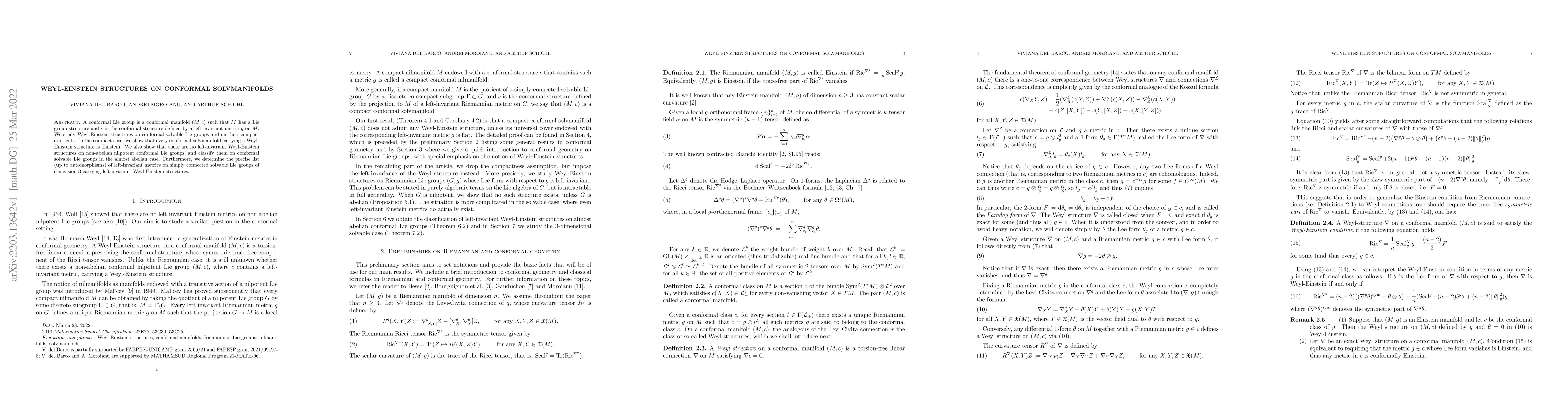 Thumbnail for Weyl-Einstein structures on conformal solvmanifolds
