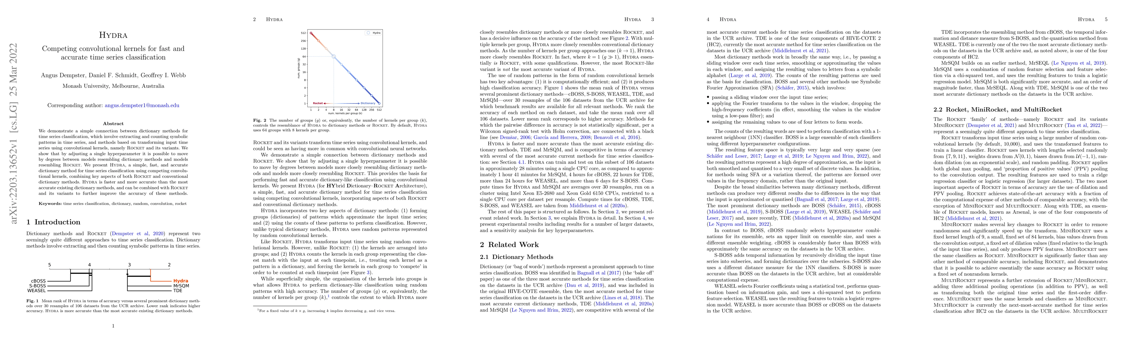 Thumbnail for HYDRA: Competing convolutional kernels for fast and accurate time series
  classification