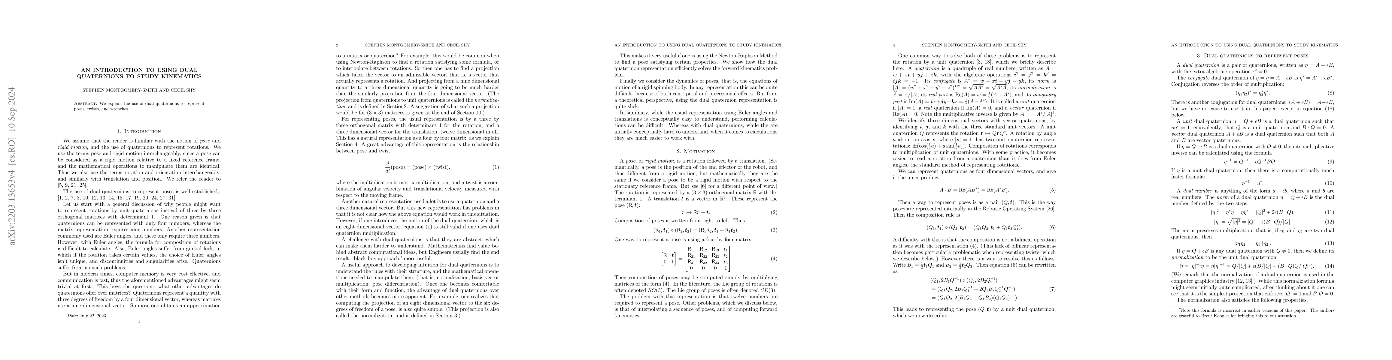 Thumbnail for An introduction to using dual quaternions to study kinematics