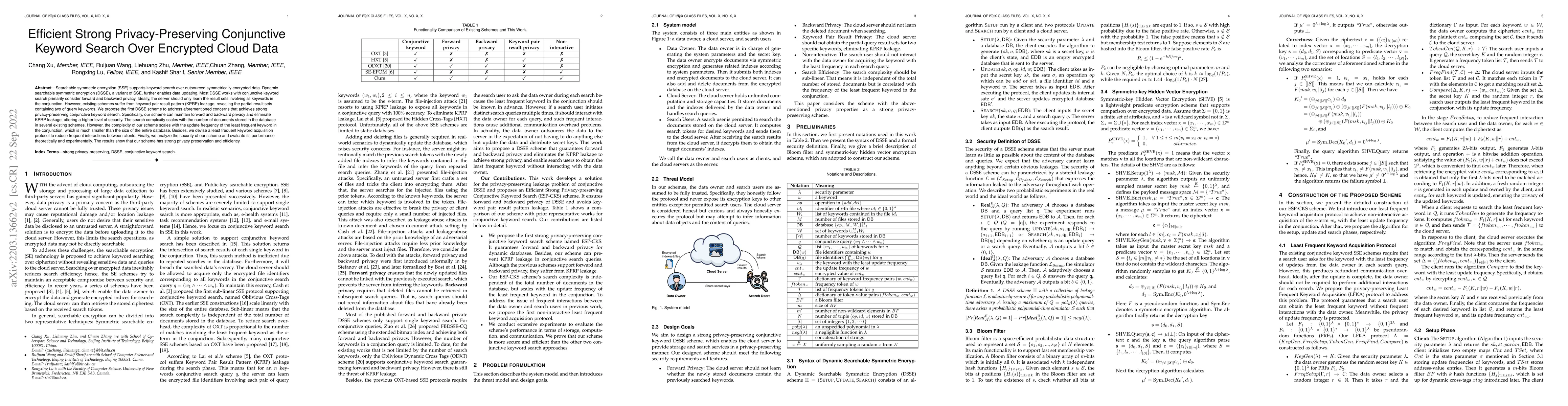 Thumbnail for Efficient Strong Privacy-Preserving Conjunctive Keyword Search Over
  Encrypted Cloud Data