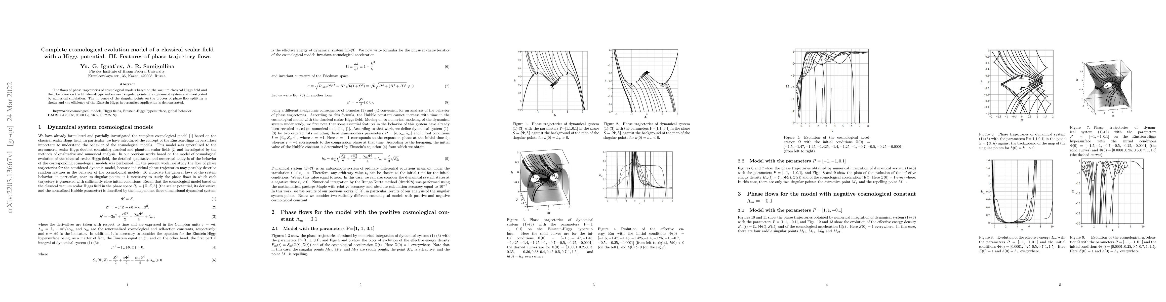 Thumbnail for Complete cosmological evolution model of a classical scalar field with a
  Higgs potential. III. Features of phase trajectory flows