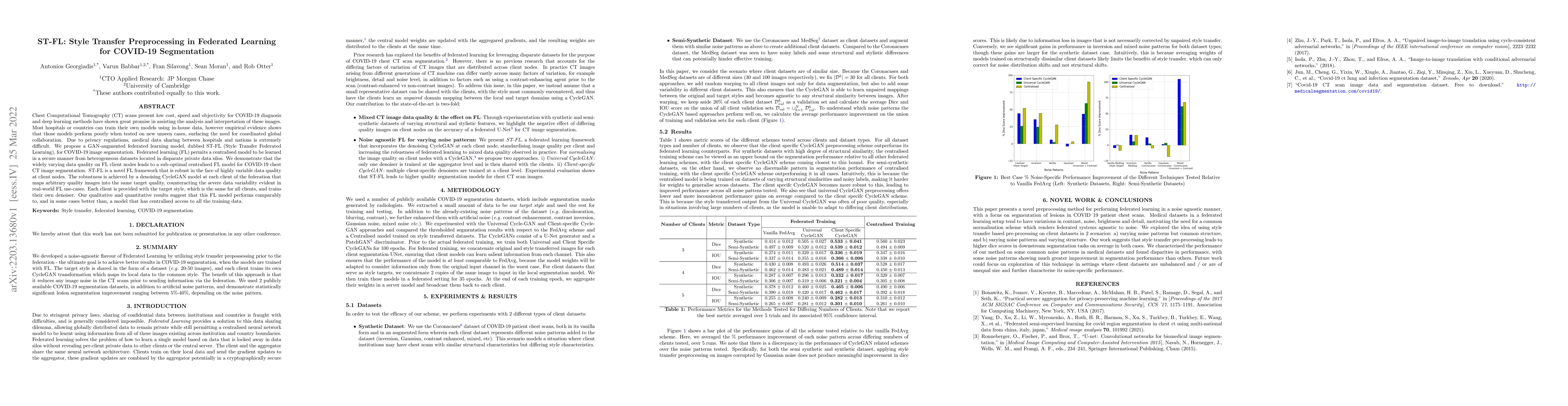 Thumbnail for ST-FL: Style Transfer Preprocessing in Federated Learning for COVID-19
  Segmentation