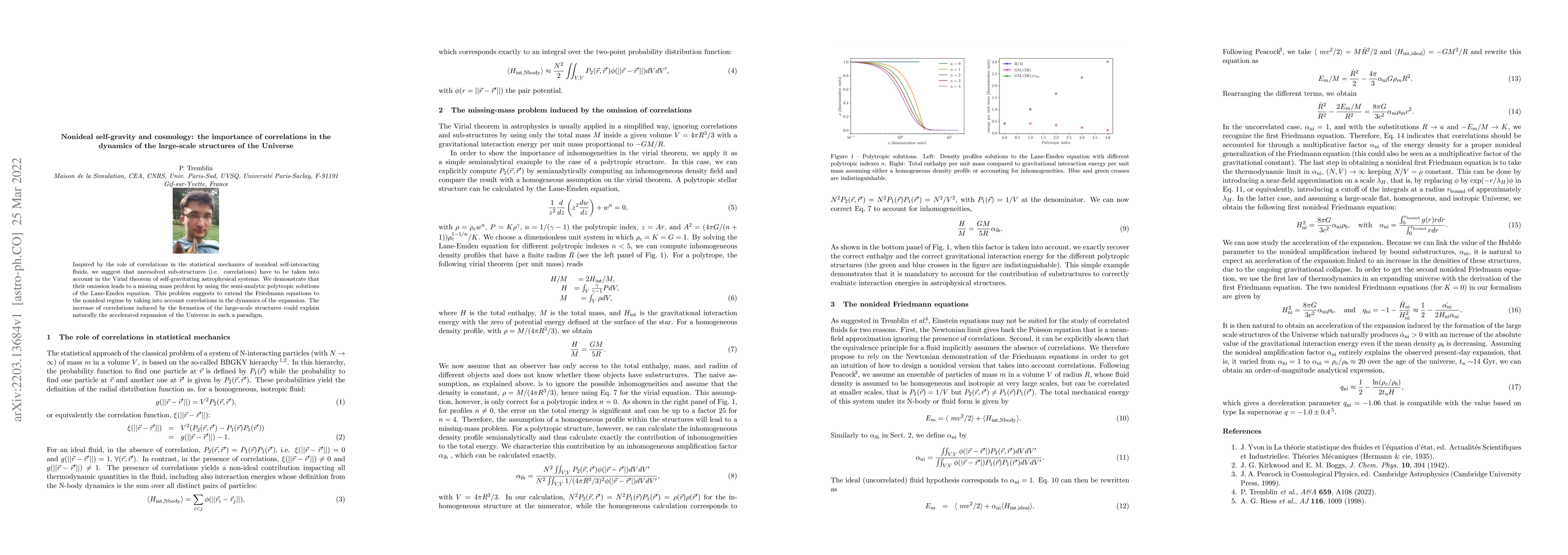 Thumbnail for Nonideal self-gravity and cosmology: the importance of correlations in
  the dynamics of the large-scale structures of the Universe