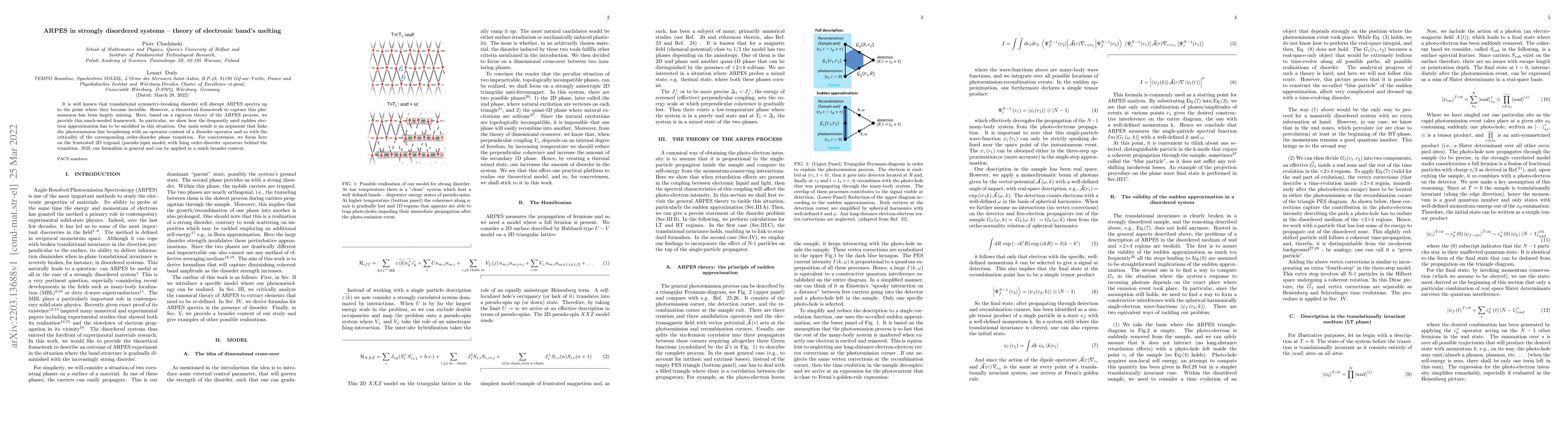 Thumbnail for ARPES in strongly disordered systems -- theory of electronic bands
  melting