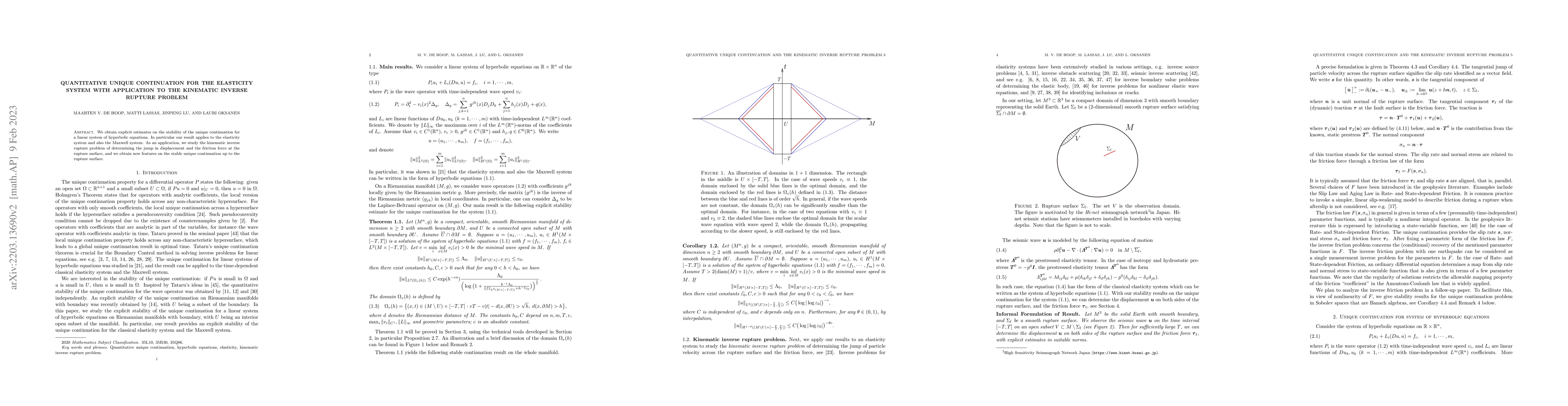 Thumbnail for Quantitative unique continuation for the elasticity system with
  application to the kinematic inverse rupture problem