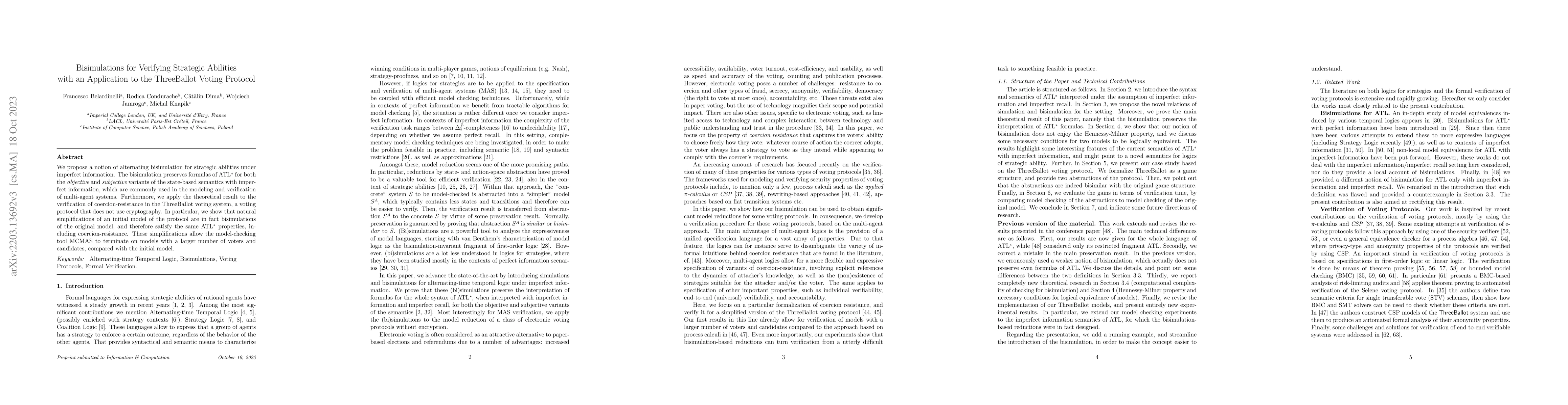 Thumbnail for Bisimulations for Verifying Strategic Abilities with an Application to
  the ThreeBallot Voting Protocol