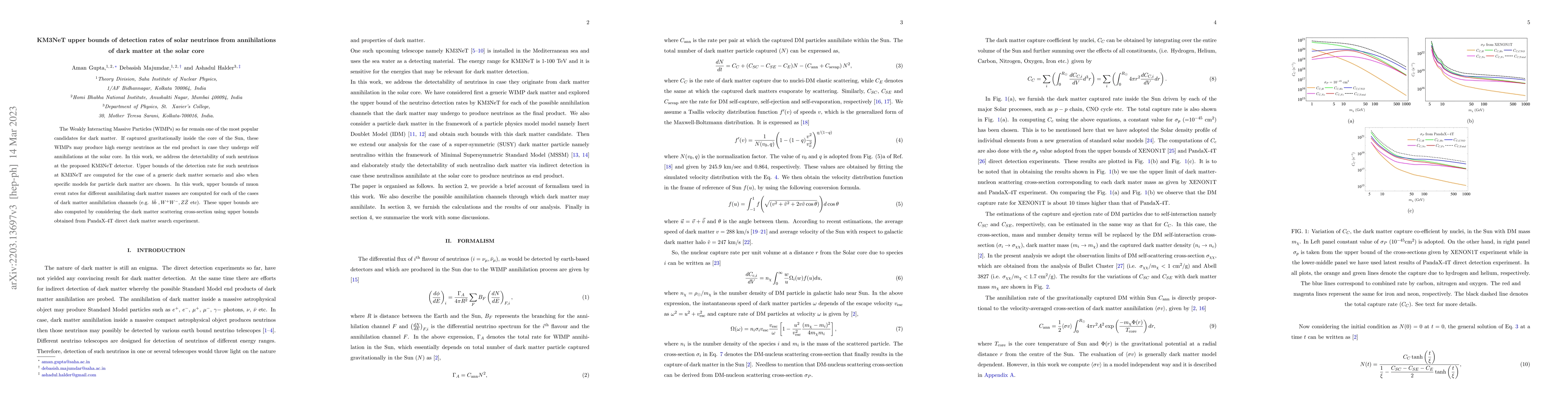 Thumbnail for KM3NeT upper bounds of detection rates of solar neutrinos from
  annihilations of dark matter at the solar core
