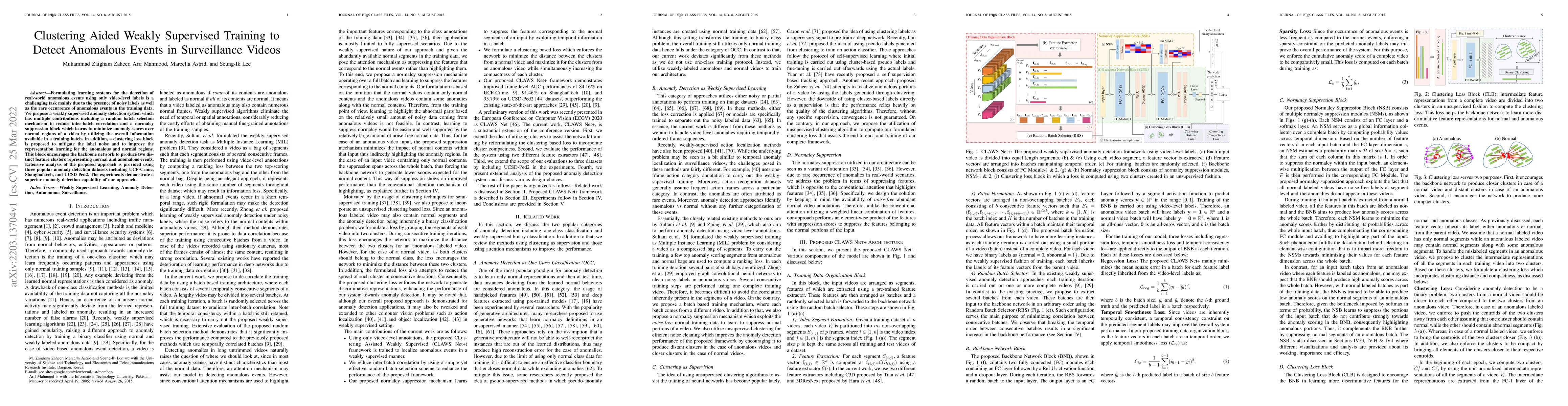 Thumbnail for Clustering Aided Weakly Supervised Training to Detect Anomalous Events
  in Surveillance Videos