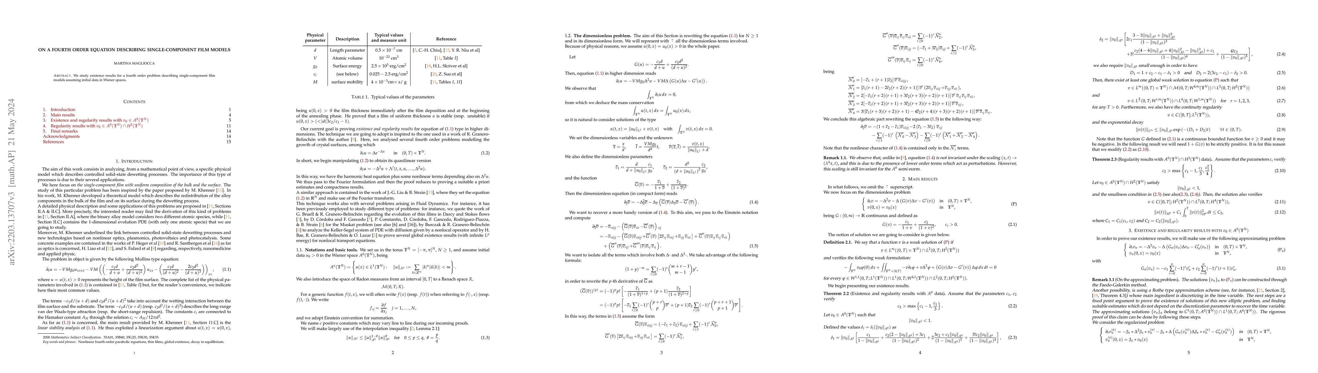 Thumbnail for On a fourth order equation describing single-component film models