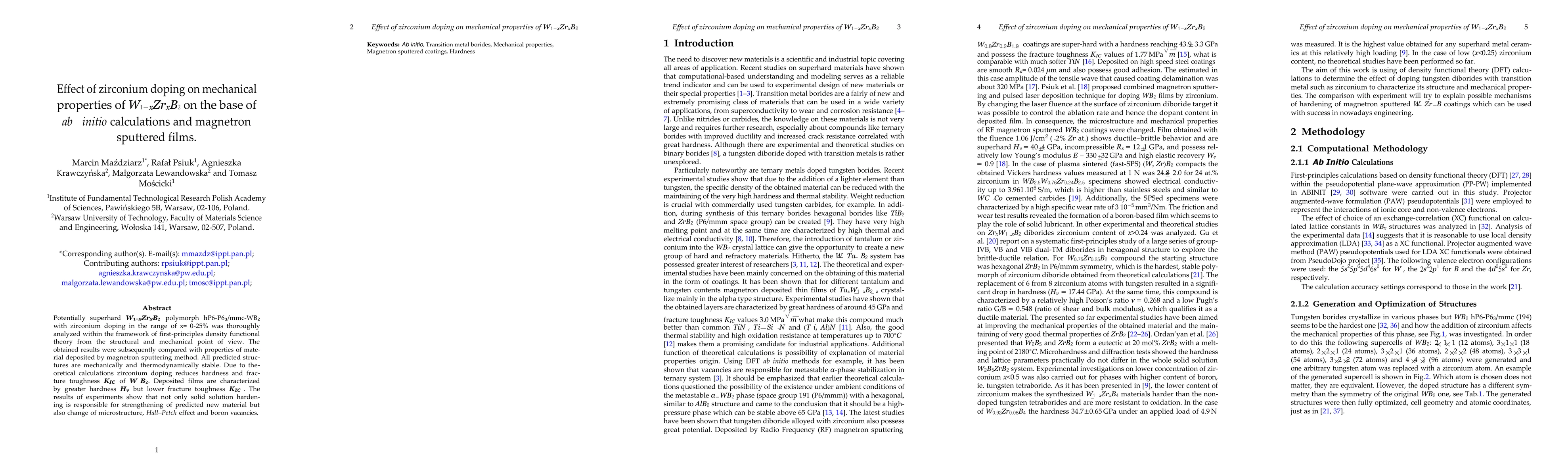 Thumbnail for Effect of zirconium doping on mechanical properties of $W_{1-x}Zr_xB_2$
  on the base of ab initio calculations and magnetron sputtered films