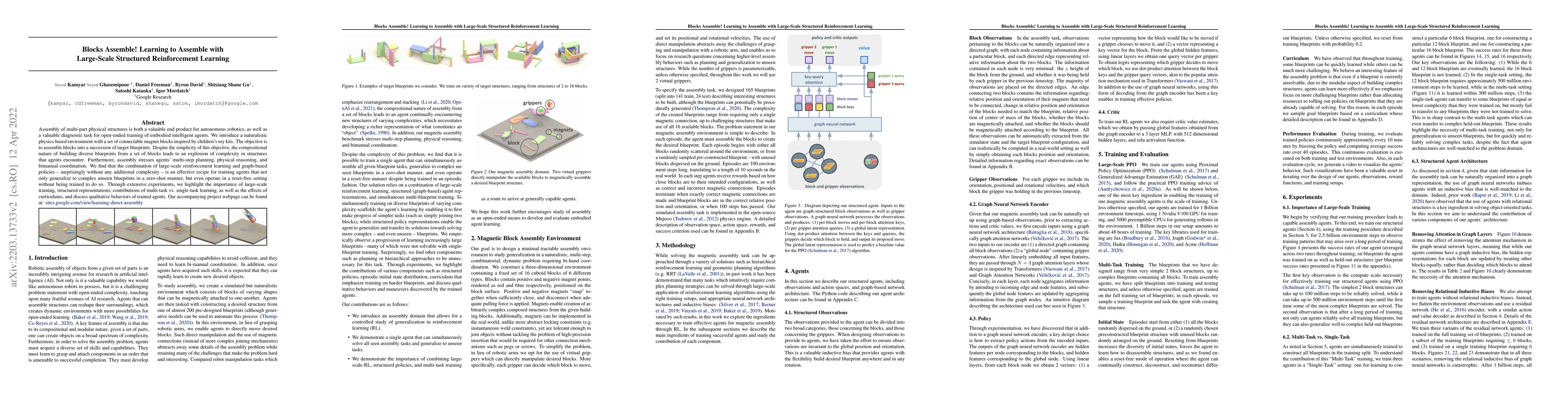 Thumbnail for Blocks Assemble! Learning to Assemble with Large-Scale Structured
  Reinforcement Learning