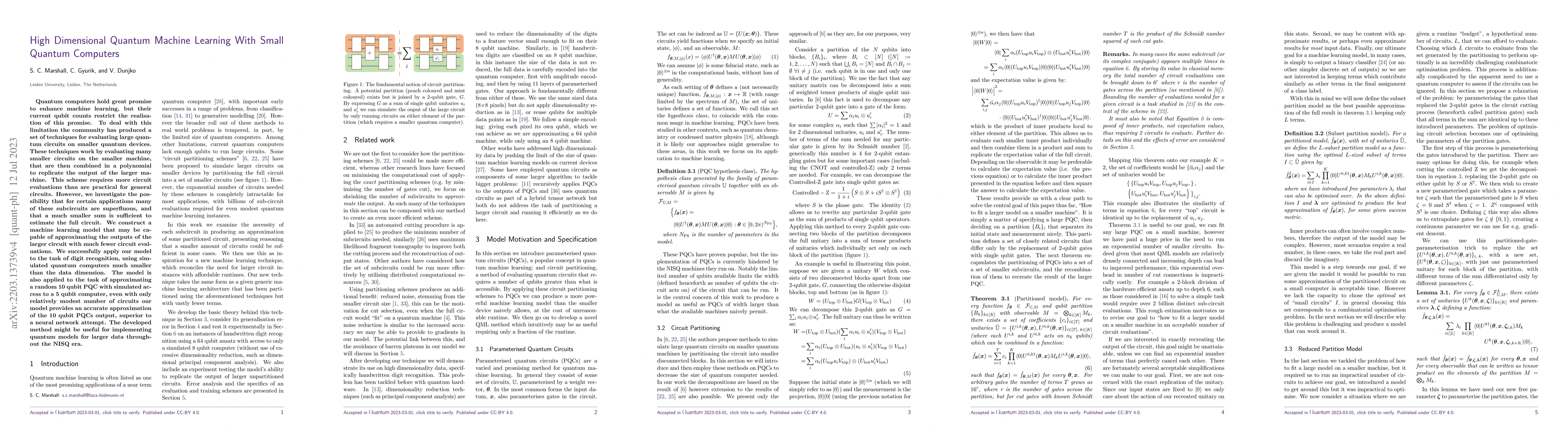 Thumbnail for High Dimensional Quantum Machine Learning With Small Quantum Computers