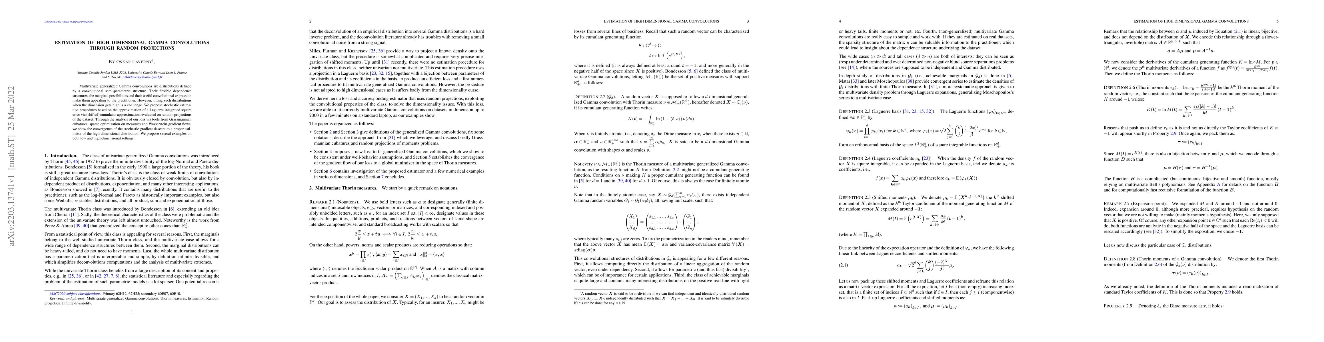 Thumbnail for Estimation of high dimensional Gamma convolutions through random
  projections
