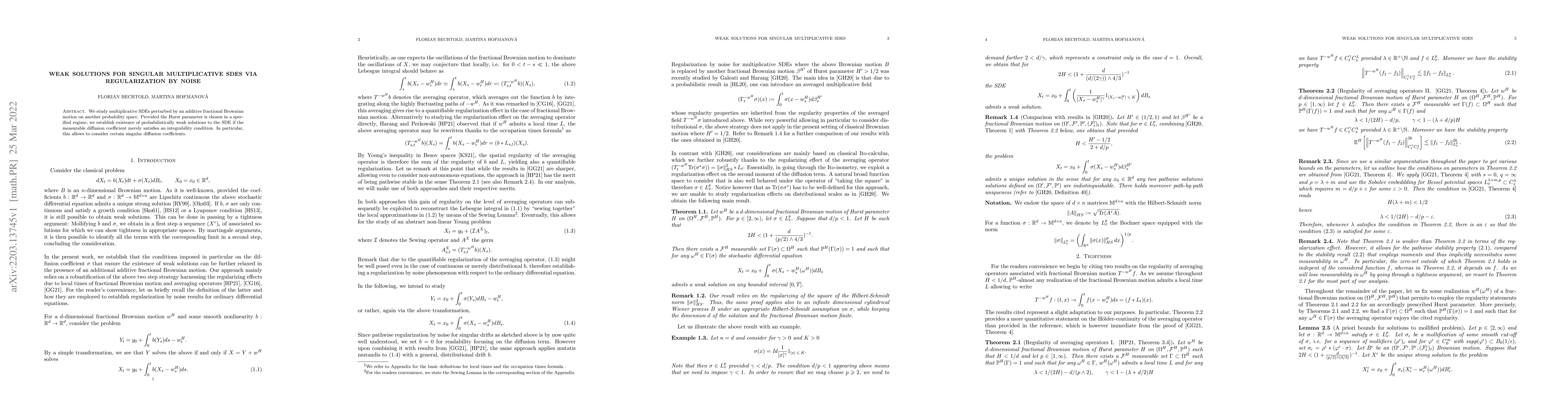 Thumbnail for Weak solutions for singular multiplicative SDEs via regularization by
  noise