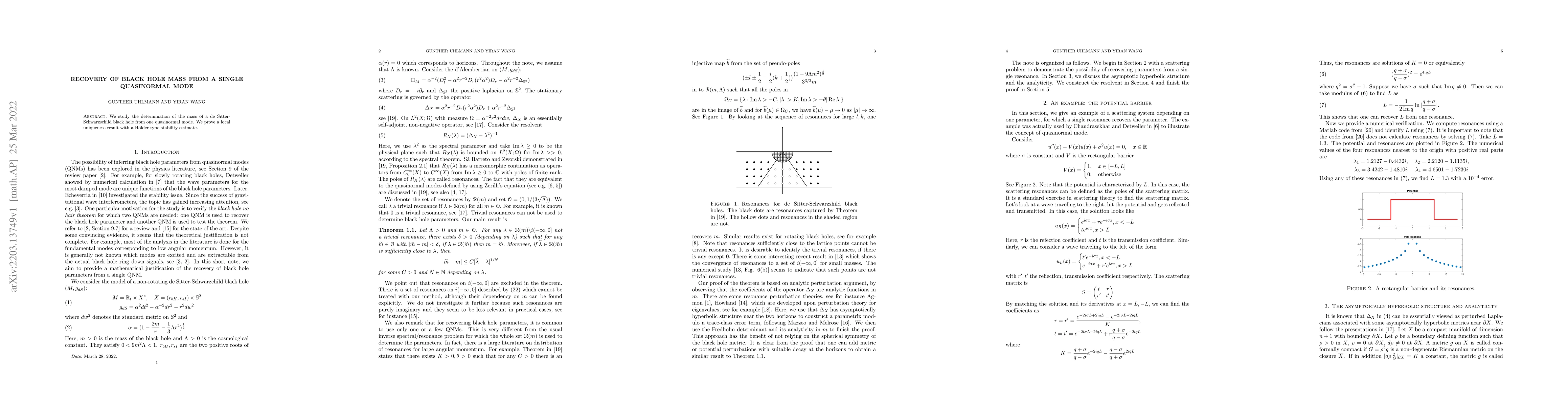 Thumbnail for Recovery of black hole mass from a single quasinormal mode