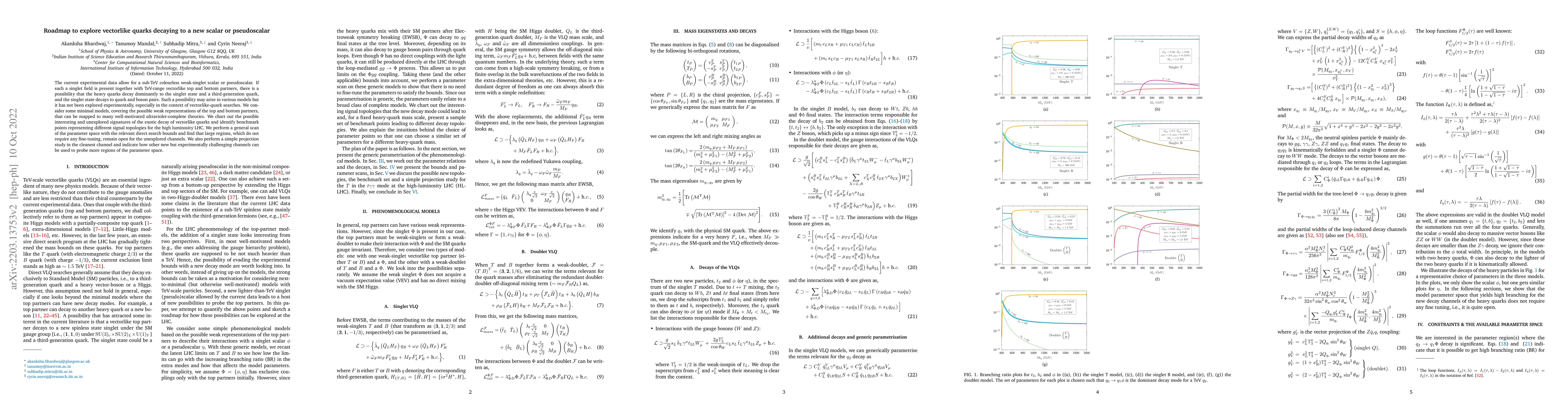 Thumbnail for Roadmap to explore vectorlike quarks decaying to a new scalar or
  pseudoscalar