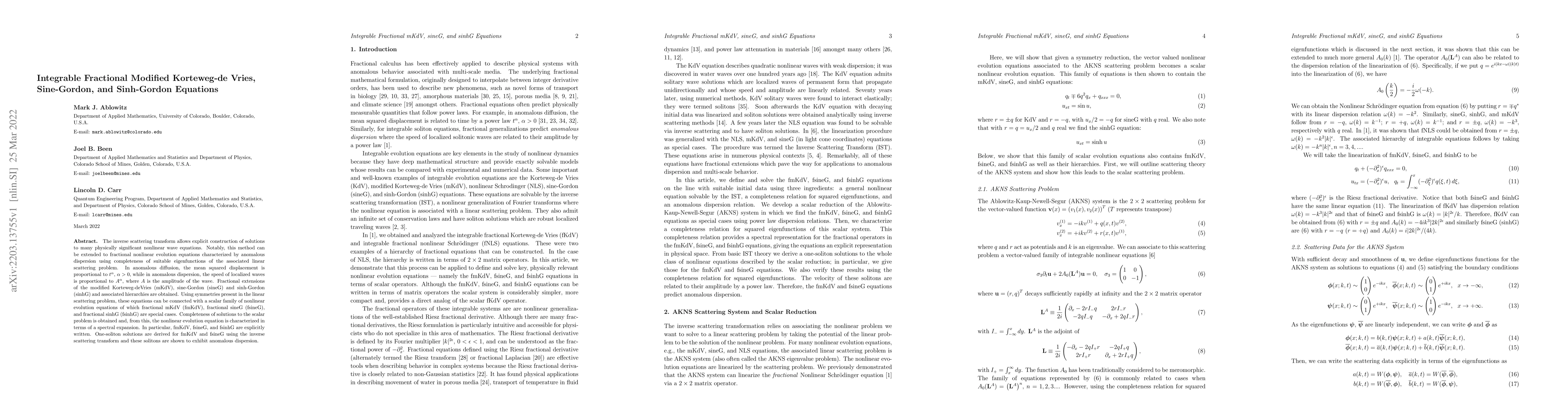 Thumbnail for Integrable Fractional Modified Korteweg-de Vries, Sine-Gordon, and
  Sinh-Gordon Equations