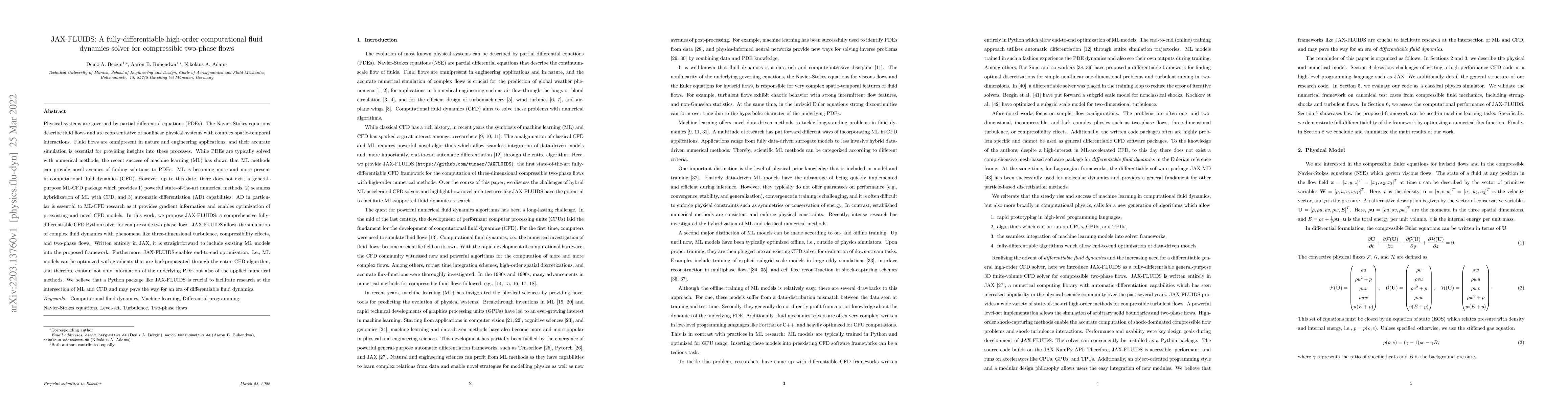 Thumbnail for JAX-FLUIDS: A fully-differentiable high-order computational fluid
  dynamics solver for compressible two-phase flows