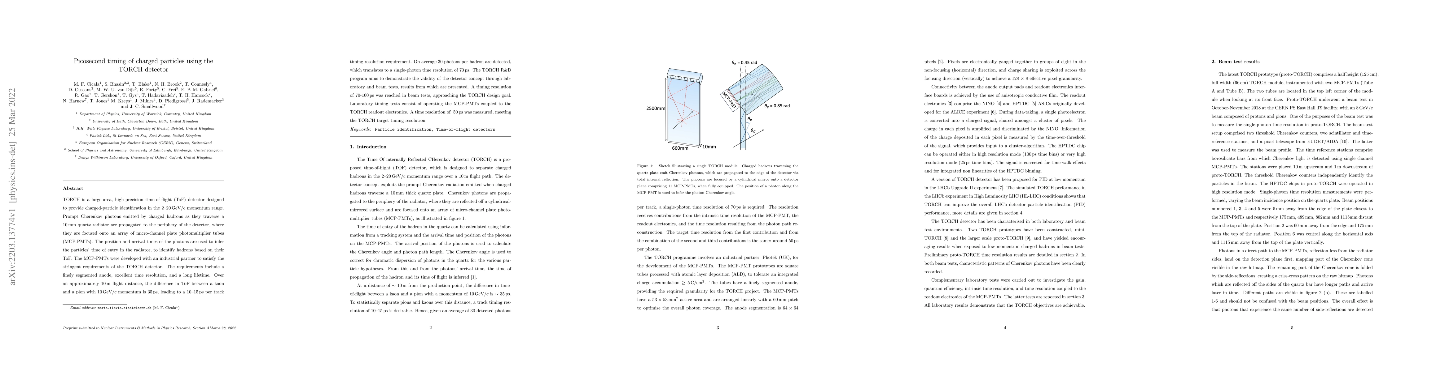 Thumbnail for Picosecond timing of charged particles using the TORCH detector