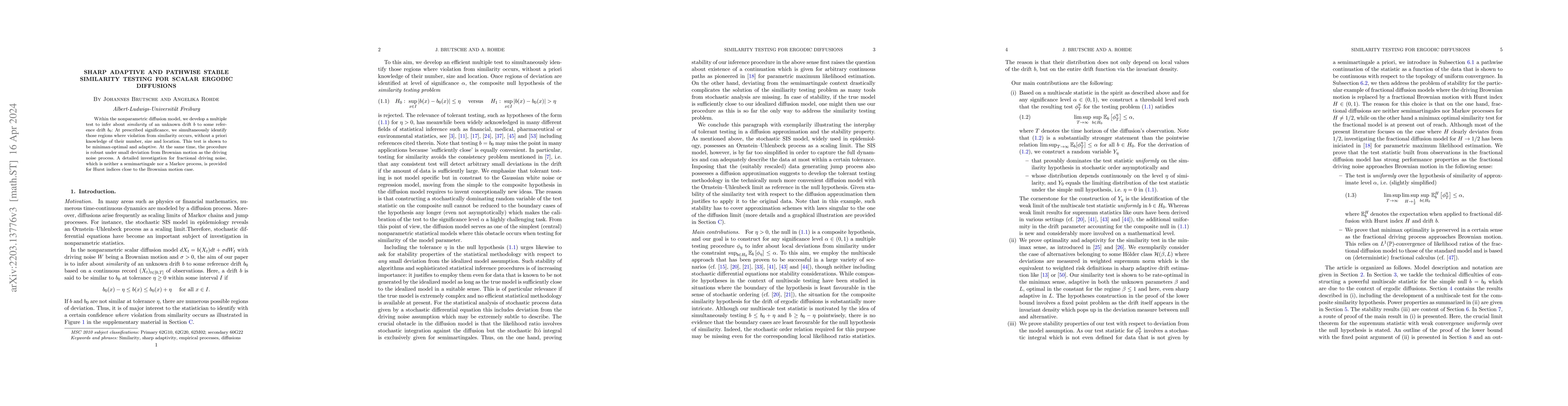 Thumbnail for Sharp adaptive and pathwise stable similarity testing for scalar ergodic
  diffusions