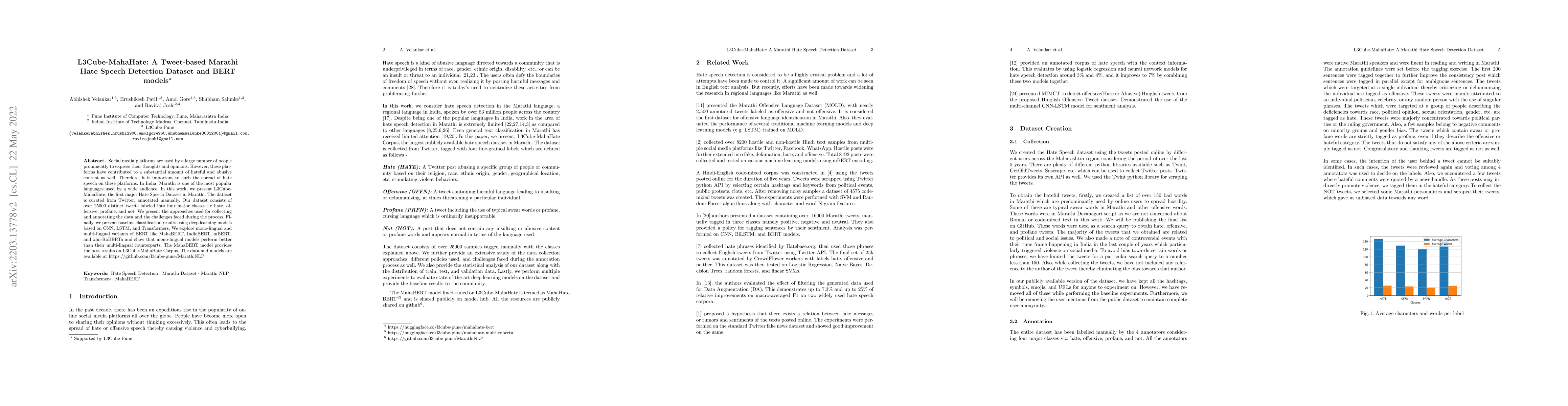 Thumbnail for L3Cube-MahaHate: A Tweet-based Marathi Hate Speech Detection Dataset and
  BERT models