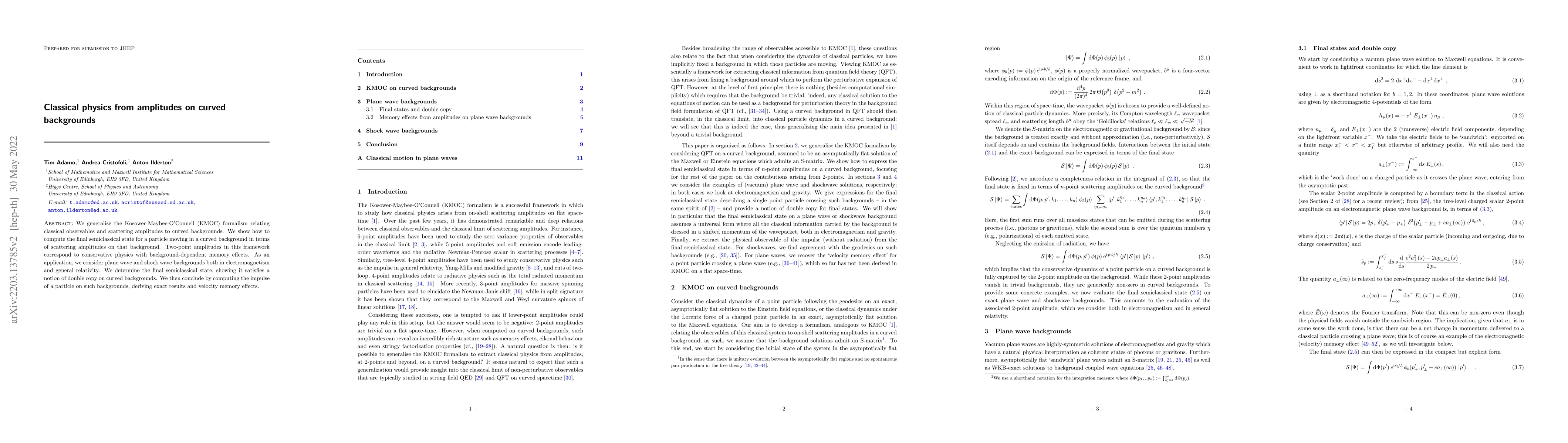Thumbnail for Classical physics from amplitudes on curved backgrounds