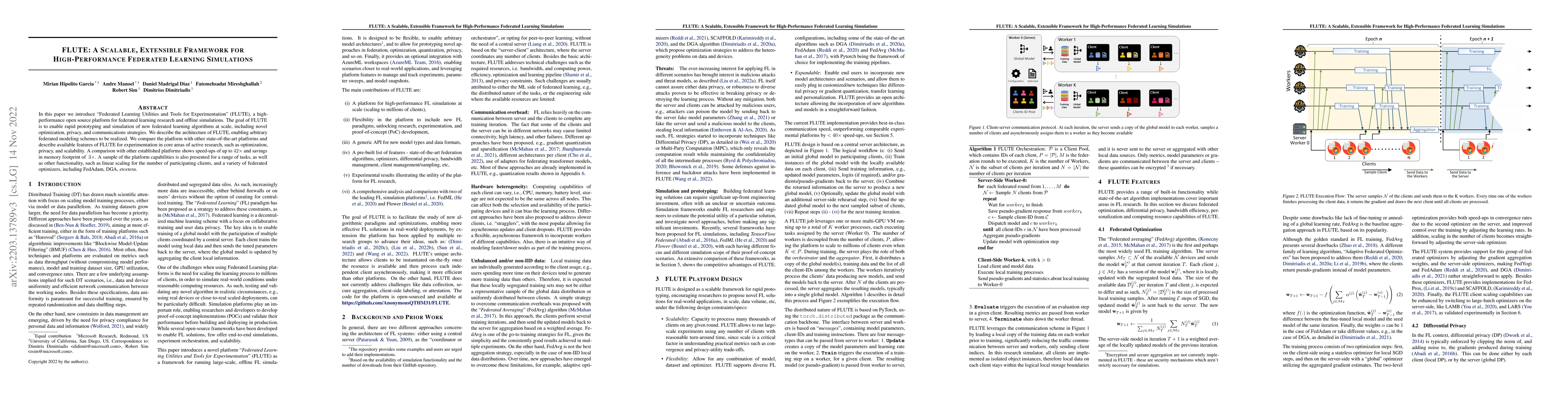 Thumbnail for FLUTE: A Scalable, Extensible Framework for High-Performance Federated
  Learning Simulations