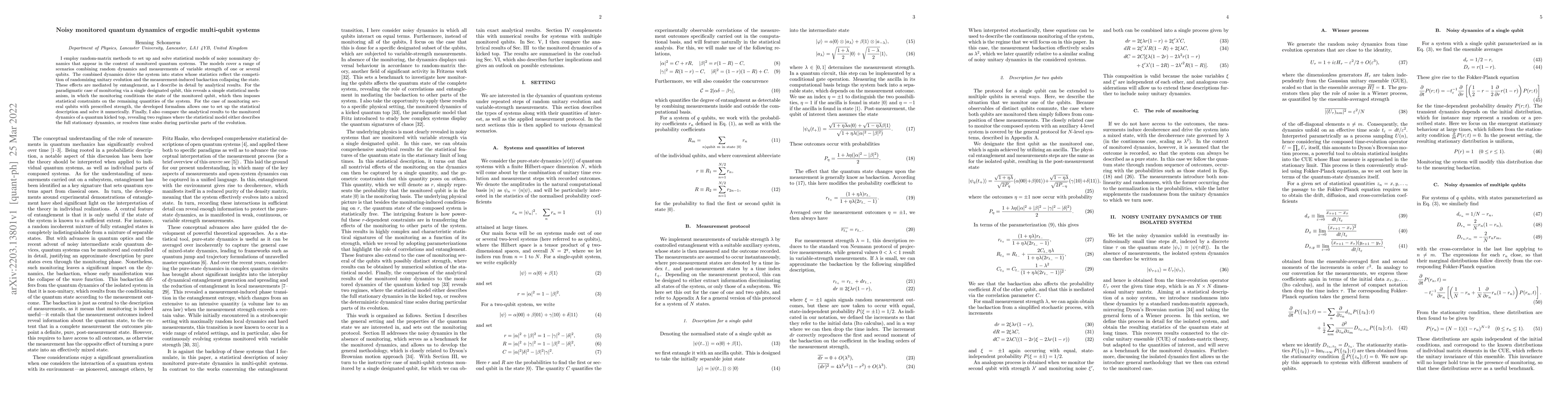 Thumbnail for Noisy monitored quantum dynamics of ergodic multi-qubit systems
