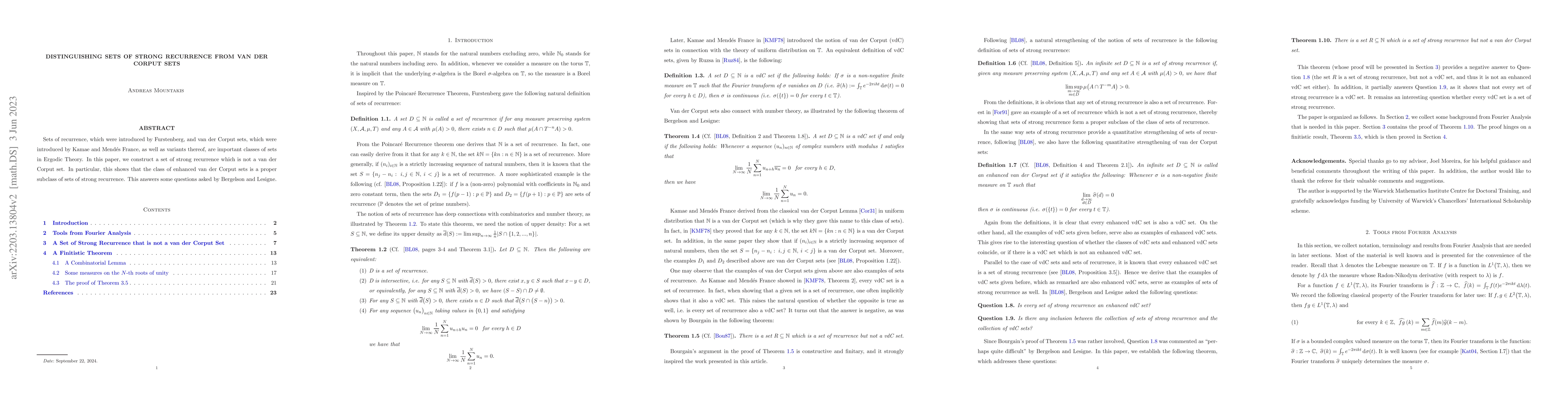 Thumbnail for Distinguishing sets of strong recurrence from van der Corput Sets