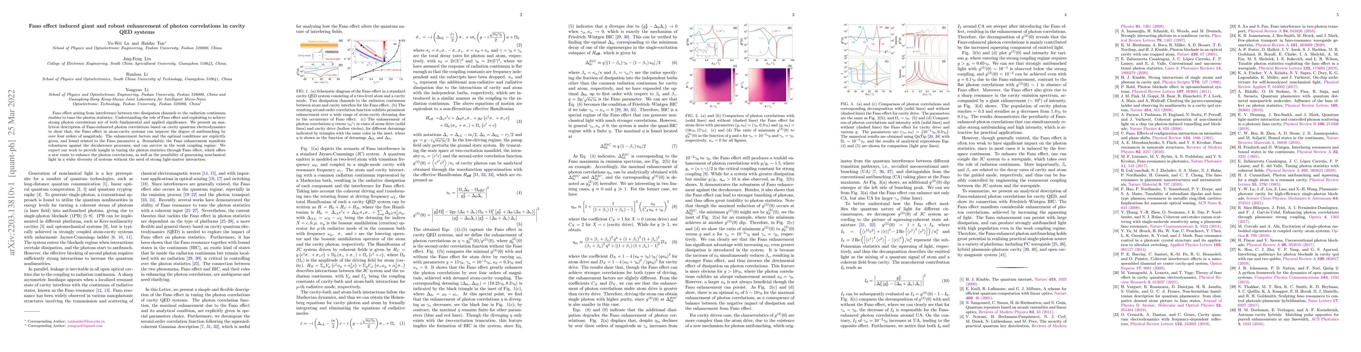 Thumbnail for Fano effect induced giant and robust enhancement of photon correlations
  in cavity QED systems