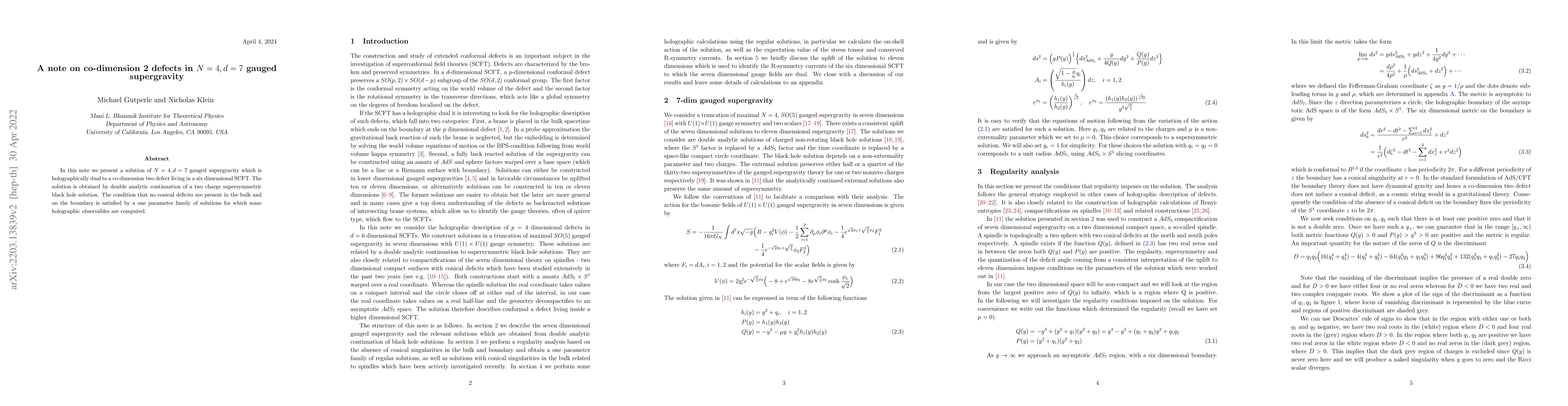 Thumbnail for A note on co-dimension 2 defects in N=4,d=7 gauged supergravity