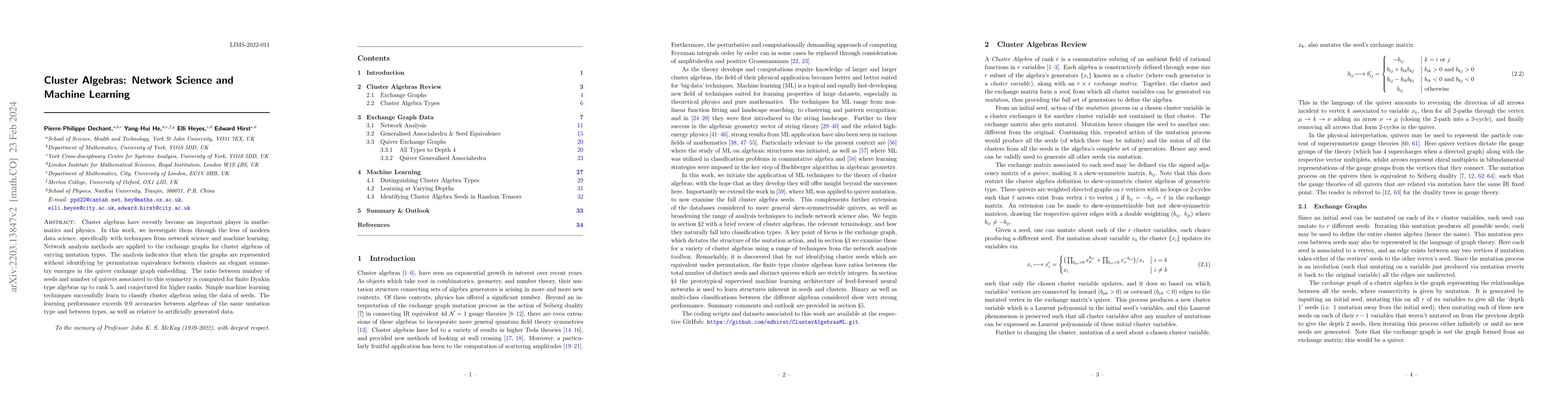 Thumbnail for Cluster Algebras: Network Science and Machine Learning