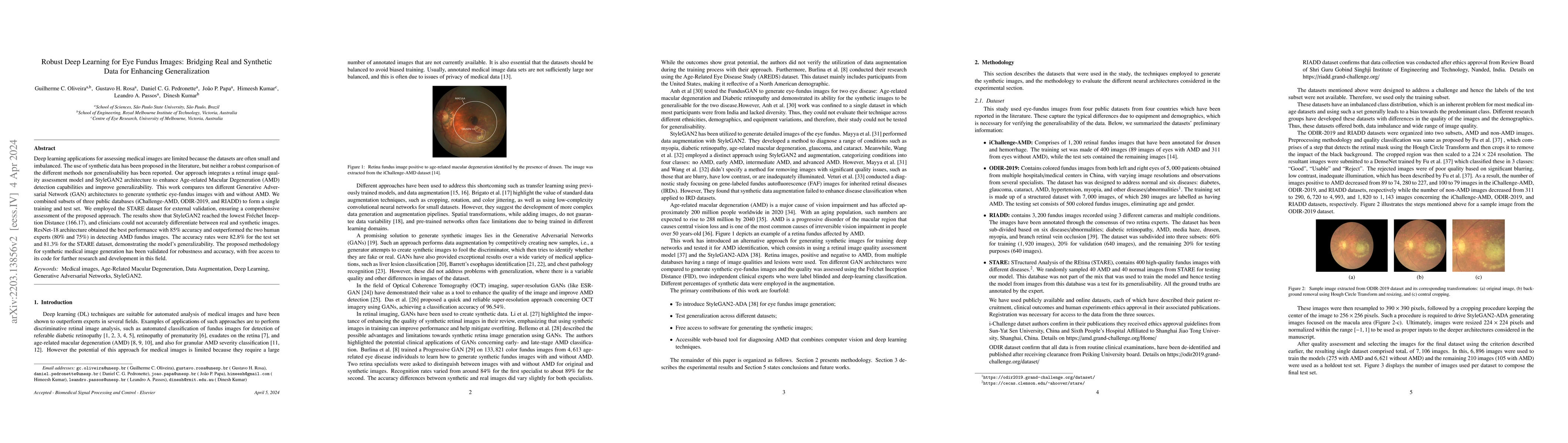 Thumbnail for Robust deep learning for eye fundus images: Bridging real and synthetic
  data for enhancing generalization